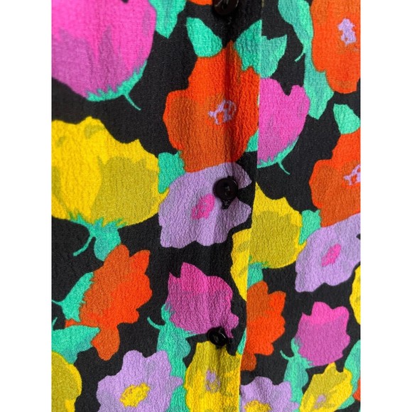 ZARA Trafaluc Small Floral Print Button-Up Shirt Open V-Neck Rolled Short Sleeve - Picture 10 of 16